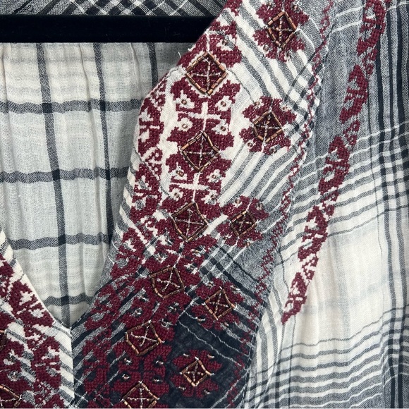 Anthropologie Floreat Plaid Floral Embroidered Flannel Tunic Blouse Shirt XS - Picture 7 of 13